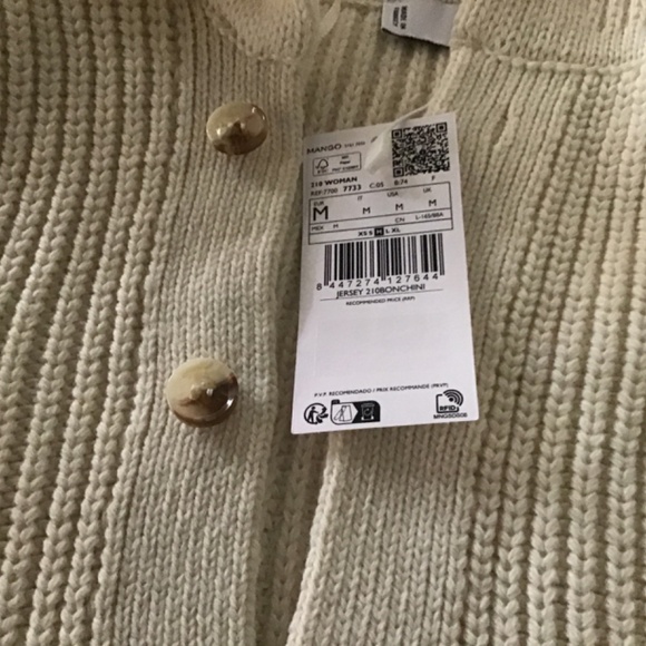 Mango Cream Ribbed Cardigan with Button up Collar size M new with tags LAST WEEK - Picture 2 of 3